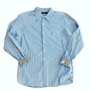 Nautica Blue Gingham Button Down Shirt XL blue/white with pocket 100% cotton